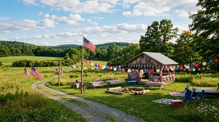 Fototapeta premium American Independence Day Celebration in Scenic Rural Landscape