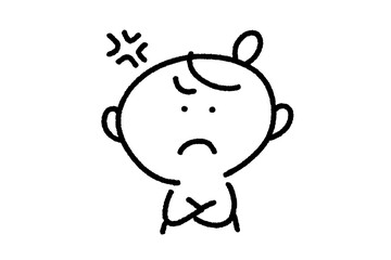 Fototapeta premium 腕組みしてイライラして怒る女性キャラクターの手描きのモノクロ線画