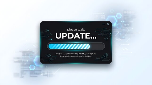 Updating software on a tablet screen with progress bar