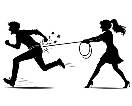 Funny Romantic Couple Running Silhouette SVG | Laser Cut Vector | CNC DXF EPS AI PNG | Comedy Love Design | Adobe Stock Ready