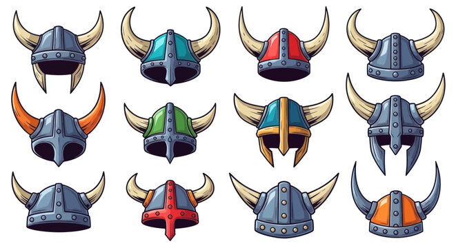 Colorful viking helmets with horns collection for gaming and icons