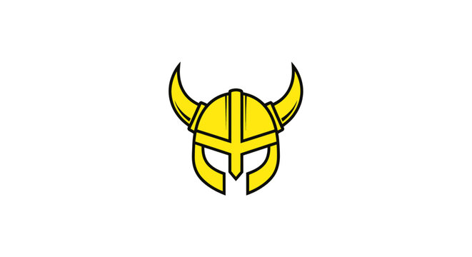 Yellow viking warrior helmet with horns and nose guard