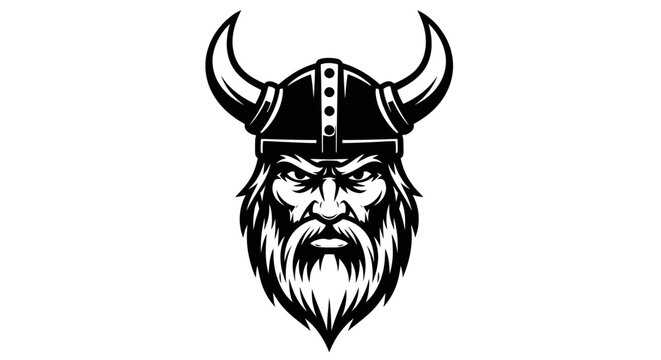 Viking warrior head with horned helmet and long beard mascot