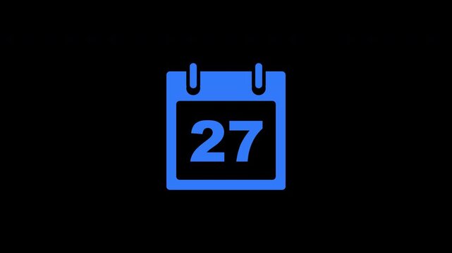 Calendar Date 27 Day Finder Monthly Planner Event Blue Transparent Alpha Channel Reveal Animation