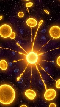 Infected cell releasing golden shockwave of interferon signaling to warn surrounding cells of danger