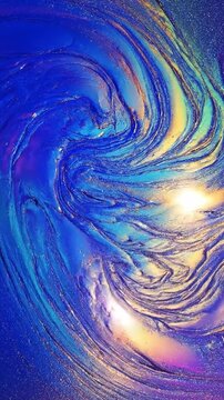 Iridescent liquid metal swirls in a psychedelic holographic abstract background pattern