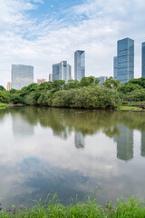 Fototapeta premium Lakeside modern office building in China