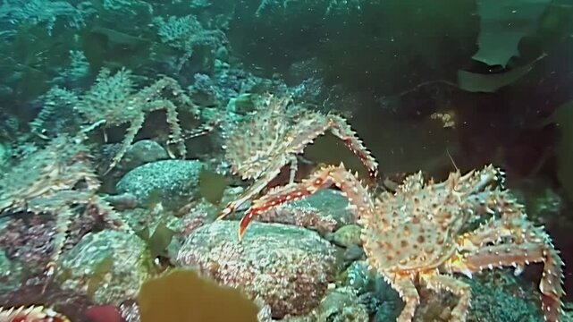 Large red King Crabs embark on a breathtaking migration.