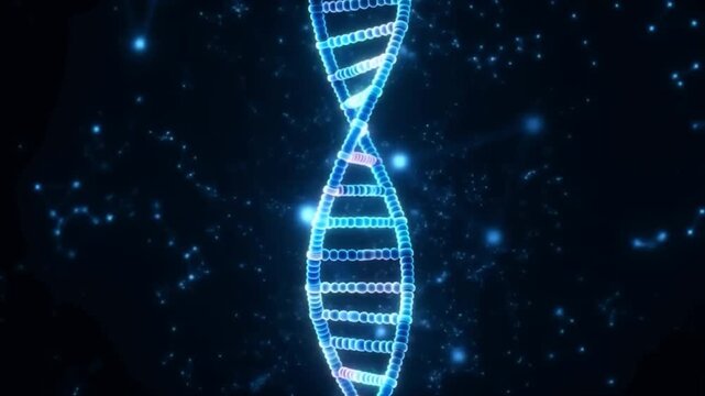 Abstract glowing digital DNA helix representing genetic research, biotechnology, and scientific innovation