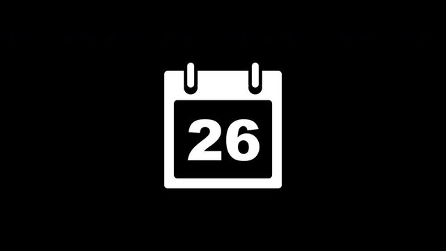 Calendar Graphic Day 26 Annual Event Agenda Tracker White Transparent Alpha Channel Reveal Animation