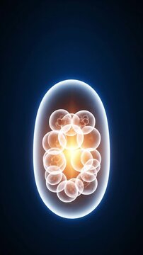 Microscopic view of a healthy human embryo pulsating on a dark blue background for medical concepts