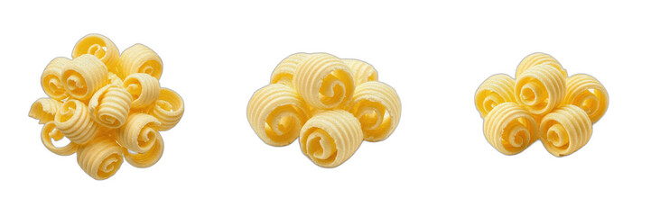Fresh Butter Curls Collection: Isolated Decorative Yellow Butter Shapes for Food Photography and Gourmet Culinary Designs, High-Quality Creamy Dairy Product Portions for Restaurant Menu Graphics and B © Badar