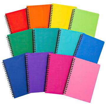 Colorful Spiral Notebook Collection Mockup Set Isolated on Transparent Background Premium Stationery 3D Illustration, Generative AI