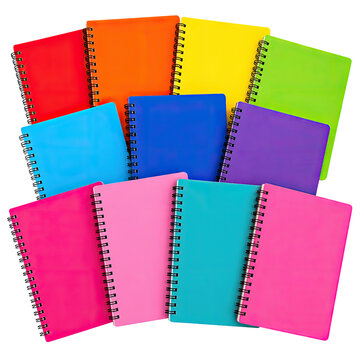 Colorful Spiral Notebook Collection Mockup Set Isolated on Transparent Background Premium Stationery 3D Illustration, Generative AI