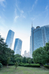 Obraz premium city park with modern building background in shanghai