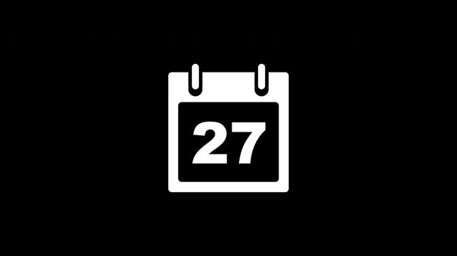 Calendar Icon Day 27 Organizer Reminder Element White Transparent Alpha Channel Reveal Animation