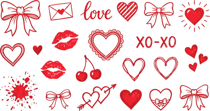 Hand drawn valentine day love elements and romantic symbols set with valentine romantic collection affection celebration envelope illustration handdrawn decorative greeting expression