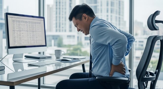Office Ache: A Man's Painful Struggle at His Desk