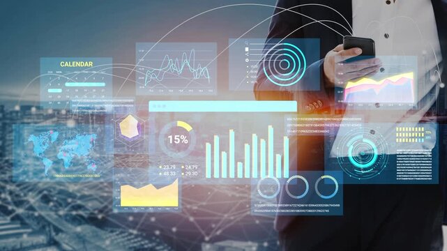 Businessman Interacting with Digital Data Visualization Interface for Modern Analytics and Reporting on Trends in Urban Environment. Entropy.