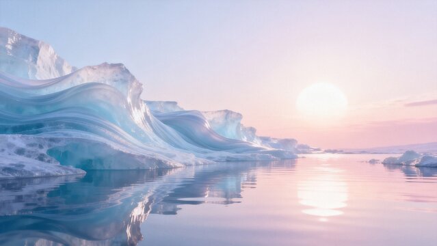 Icebergs in Calm Water at Sunrise
