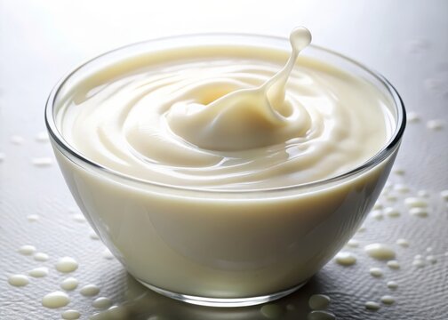 A close-up of a creamy texture with visible fat globules and a smooth surface
