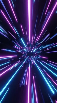 Rhythmic pulsing neon light rays moving at infinite speed in a seamless motion graphics loop