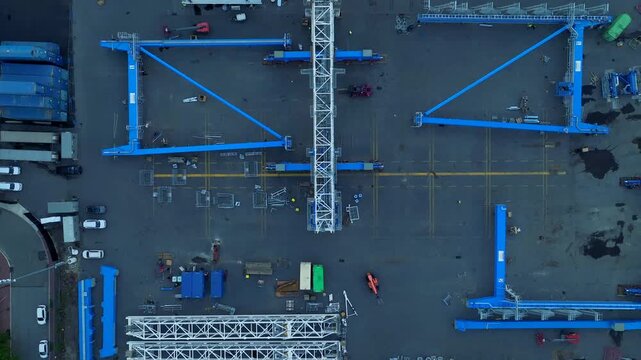 overhead shot of a container unloading port.