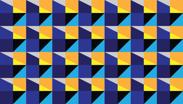 Seamless geometric pattern with isometric colorful triangles and squares, abstract modern background.