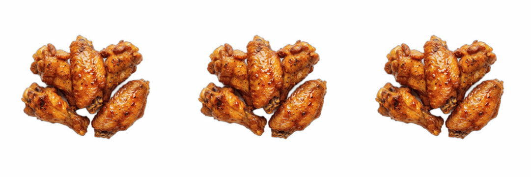 Crispy Fried Chicken Wings Set PNG Transparent Vector Isolated, Hot Buffalo Chicken BBQ Appetizer Clipart for Restaurant Fast Food Menu Design, Realistic Spicy Roasted Meat Elements, Snack Dinner Junk