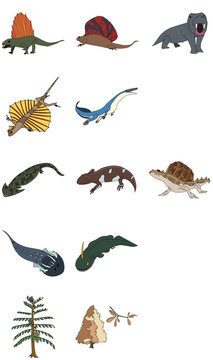 ペルム紀の生物のデフォルメイラストセット