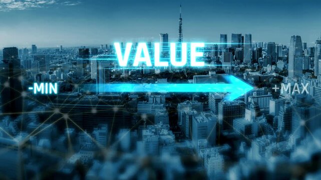 Value measurement and adjustment concept showing value, performance, and optimization level with focus on data analytics, calibration, and improvement Marrow