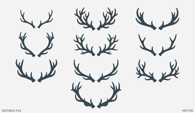 Deer antlers silhouette vector icon set hunting trophy buck horns for rustic logo decoration design