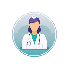 Fototapeta premium Female doctor in medical coat with stethoscope flat vector