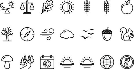 Minimalist vector illustration set featuring various nature themed icons for seasonal and environmental design projects © Septarim