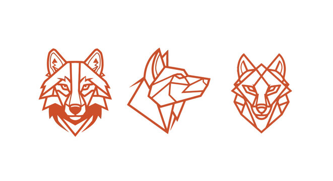 Geometric Wolf Heads Line Art Design.