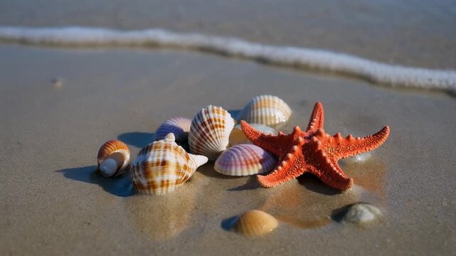Starfish and seashells on the beach in panama city florida