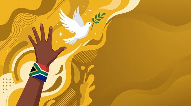 Nelson Mandela International Day Freedom Dove and Raised Hand Flat Vector Banner