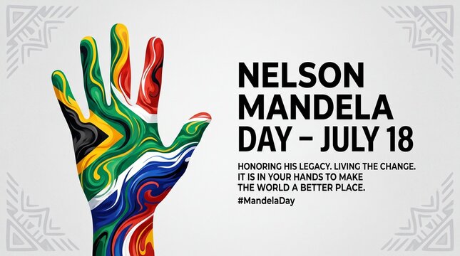 Nelson Mandela Day unity awareness design with colorful freedom hand symbol for equality peace and humanity campaign