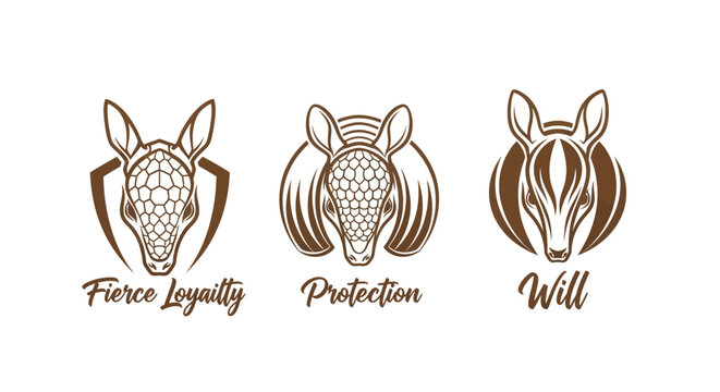 Three Rhino Head Logos Representing Loyalty Protection Will.