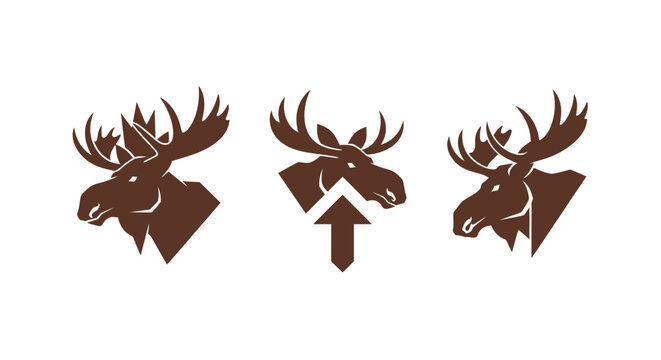 Moose head silhouette with directional arrow design.
