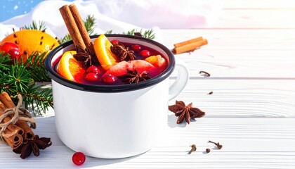 Fototapeta premium Warm mulled wine with cinnamon sticks.