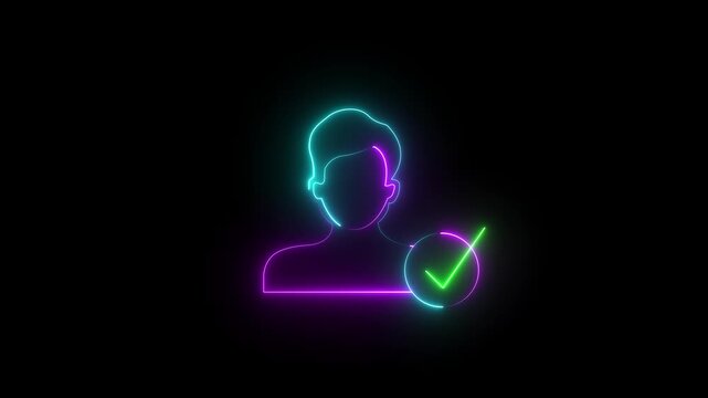 Profile is not ready, Glowing neon person sign icon people animation icon. Glowing neon person sign on a black background. animation