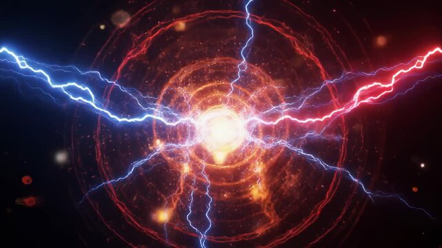 Vibrant lightning bolts in space collision.