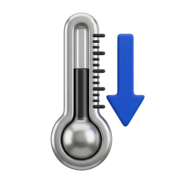 3D thermometer icon with blue downward arrow