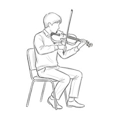 Fototapeta premium Young man playing violin on chair, sketch illustration