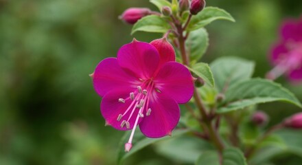 Fototapeta premium Close-up of a vibrant fuchsia flower in full bloom, soft green background