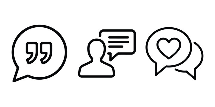Social media interaction icons including quotes and user feedback symbols with interaction, feedback
