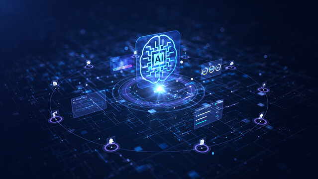 AI agent platform with intelligent neural network, autonomous workflow, data analytics, enterprise automation, and digital ecosystem visualization for artificial intelligence, 3d rendering
