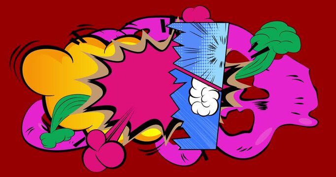 Cartoon background animation, comic book backdrop video. Retro comics pop art design.