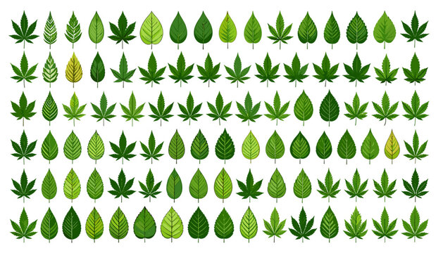 Vibrant Green Foliage Leaves and Cannabis Plant Pattern Swatches